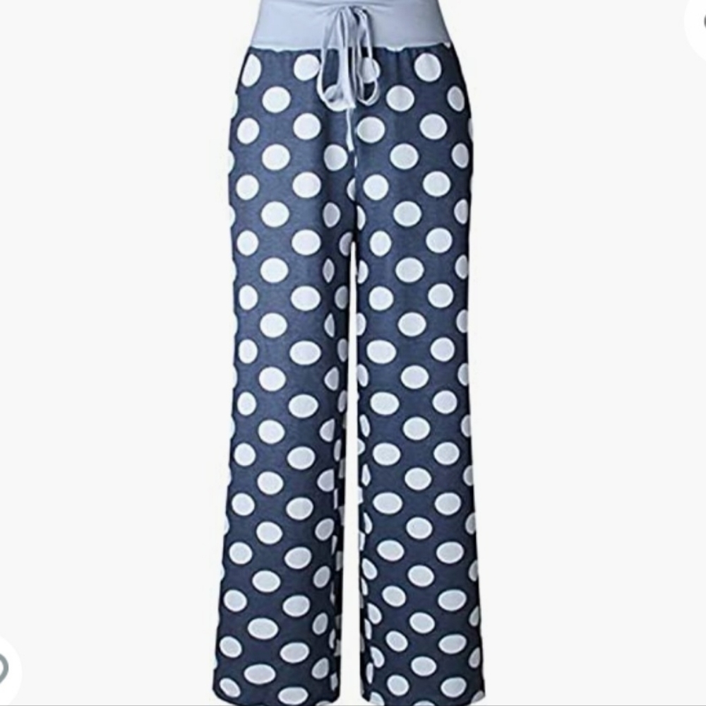 Women's Polka Dot Print Drawstring High Waist Wide Leg Comfy Lounge Pants